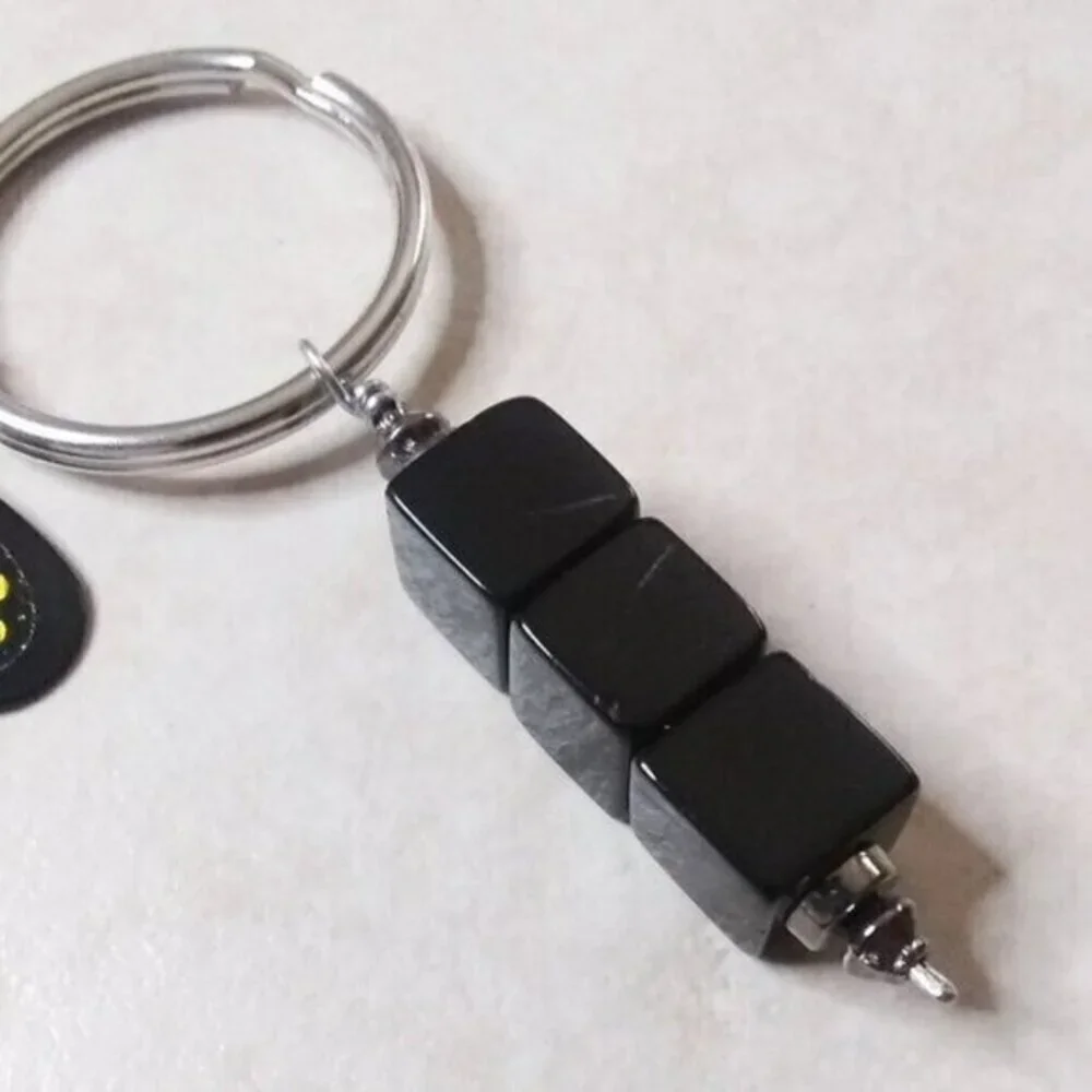 #1 Dad Gift! Fishing Lure Key Chain - Black Onyx + Metal Spoon Lure Key Ring!